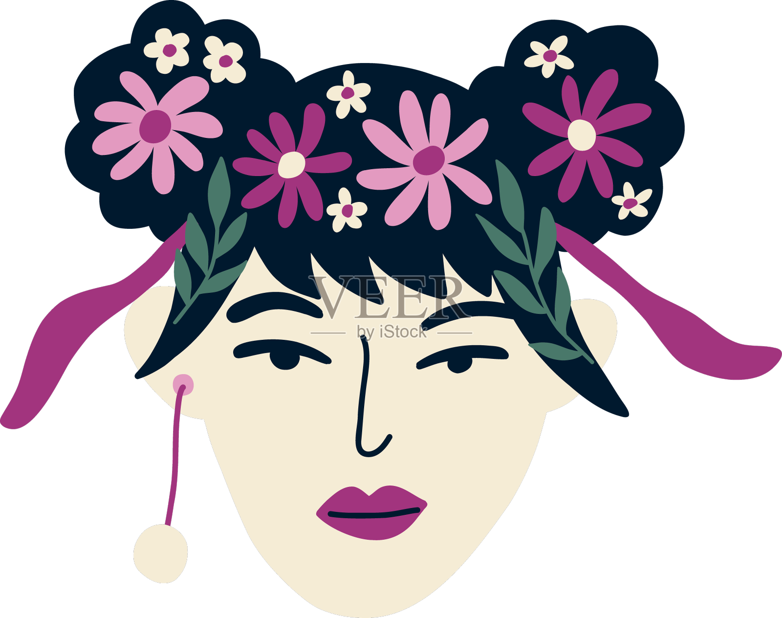 一个美丽的亚洲女人戴着雏菊的肖像设计元素图片