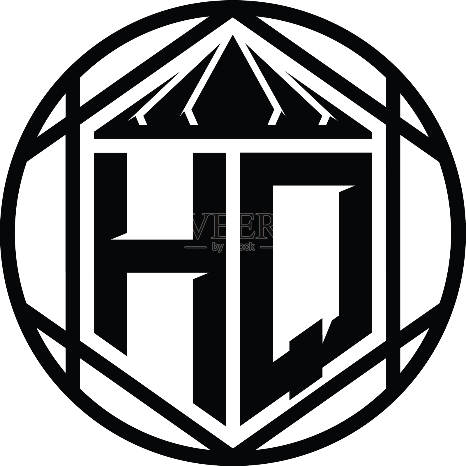 总部字母标志的字母组合六角形切片皇冠锋利设计元素图片