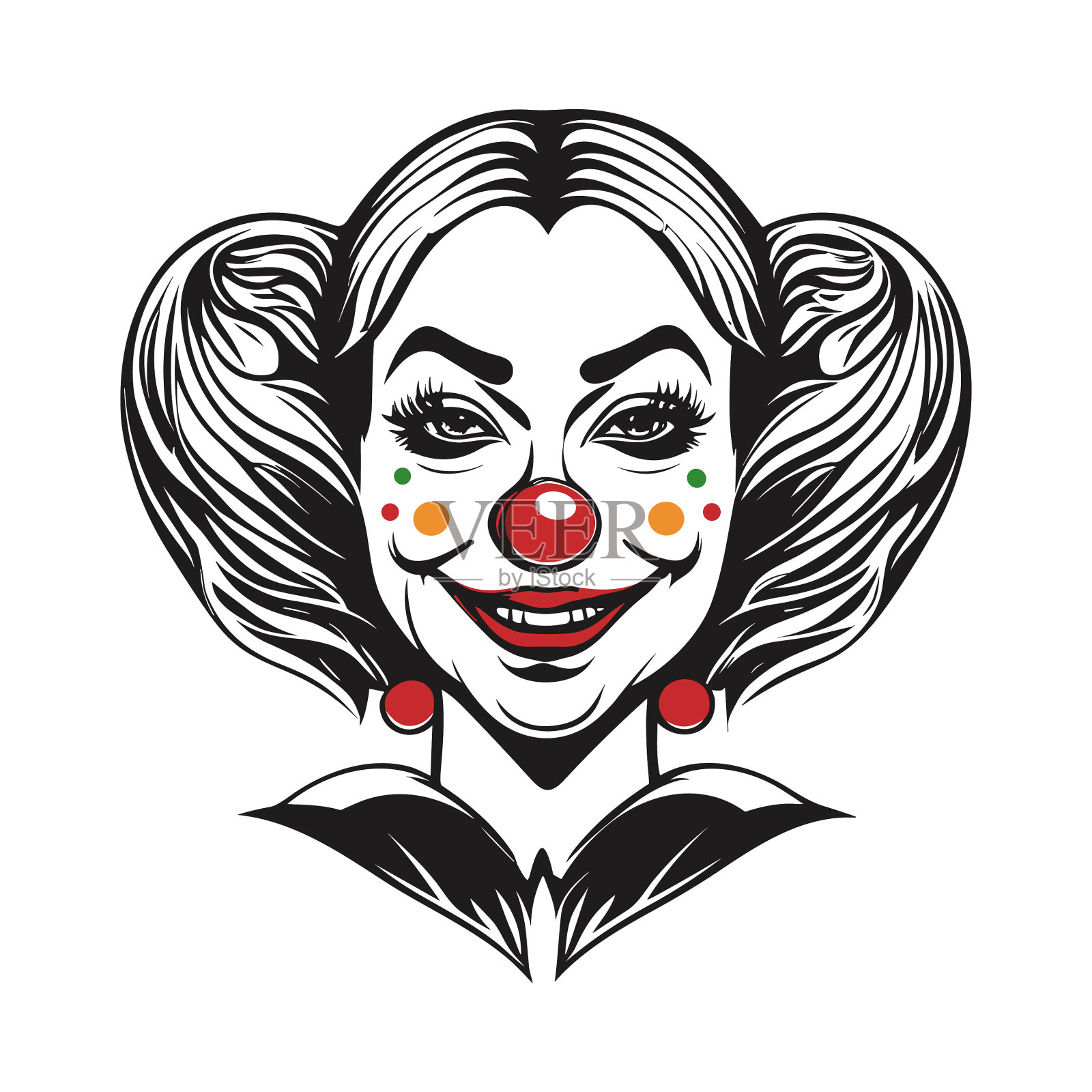 带着小丑妆微笑的女人小丑脸插画图片素材