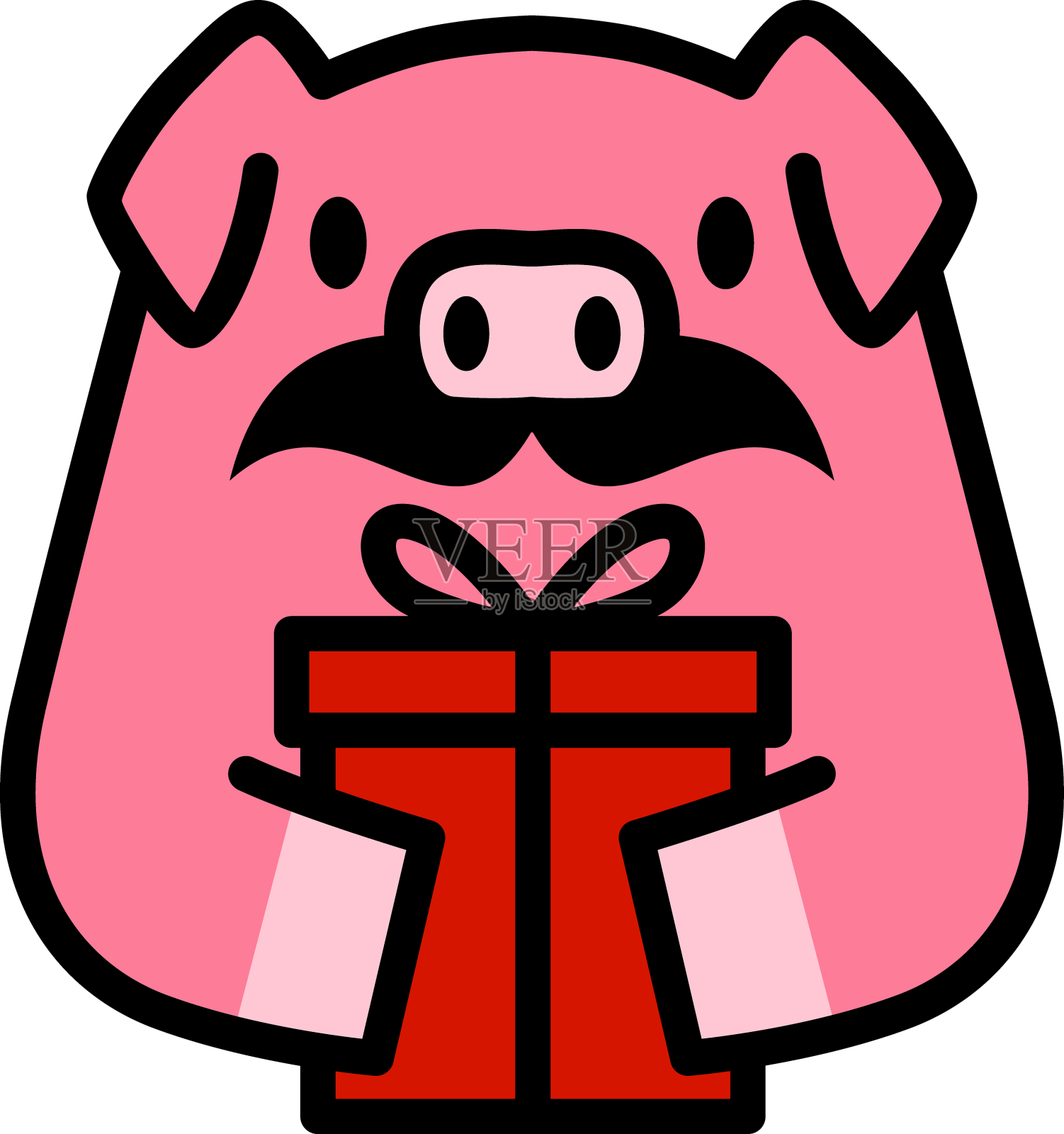 小胡子猪拿着生日礼物的标志设计元素图片