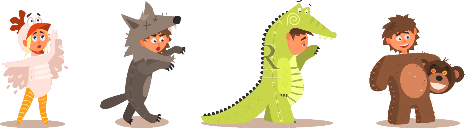 可爱的孩子们穿着动物的服装设计元素图片