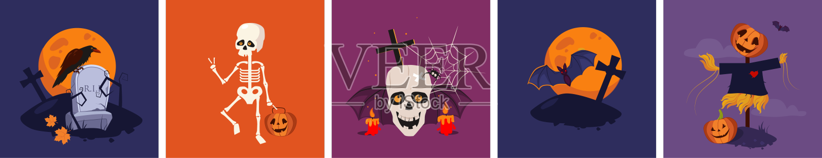 万圣节假期令人毛骨悚然和可怕的对象设计元素图片