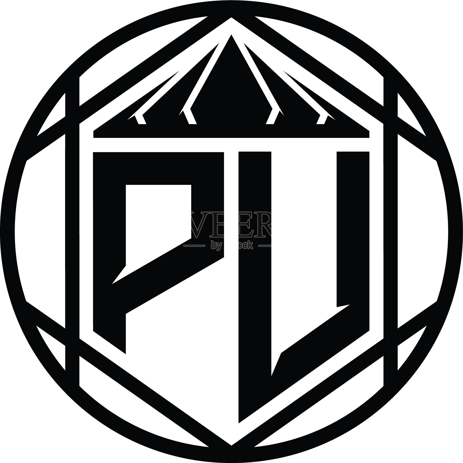 璞字母标志字母组合六角形切片皇冠锋利设计元素图片