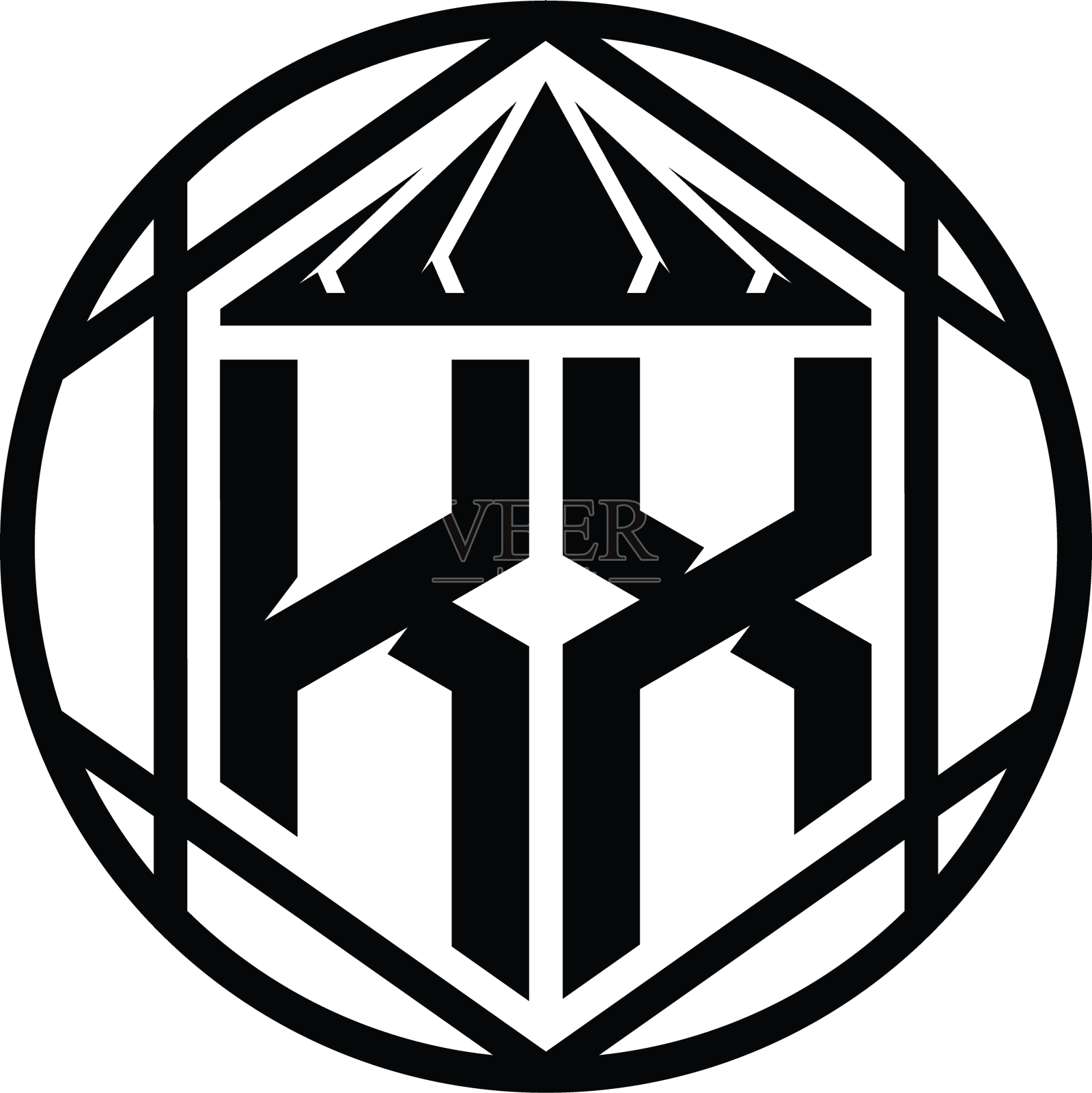 Kx字母标志字母组合六角形切片皇冠锋利设计元素图片