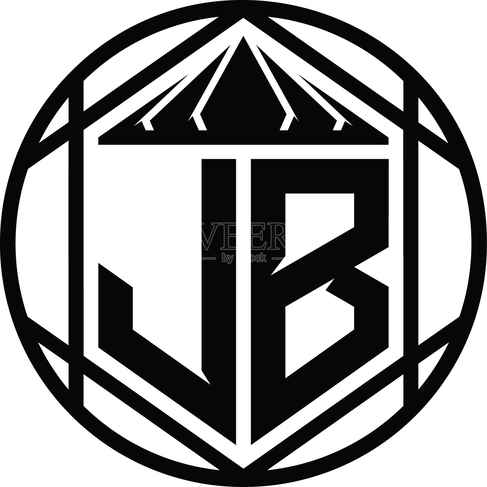 Jb字母标志字母组合六角形切片皇冠锋利设计元素图片