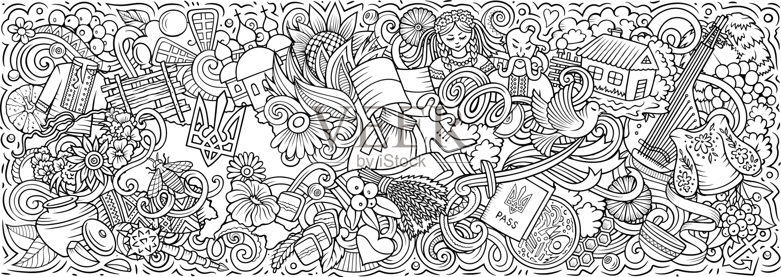 乌克兰涂鸦卡通滑稽横幅设计元素图片