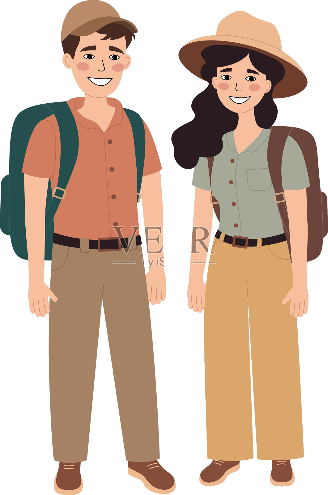 一对背着背包的快乐的年轻游客设计元素图片