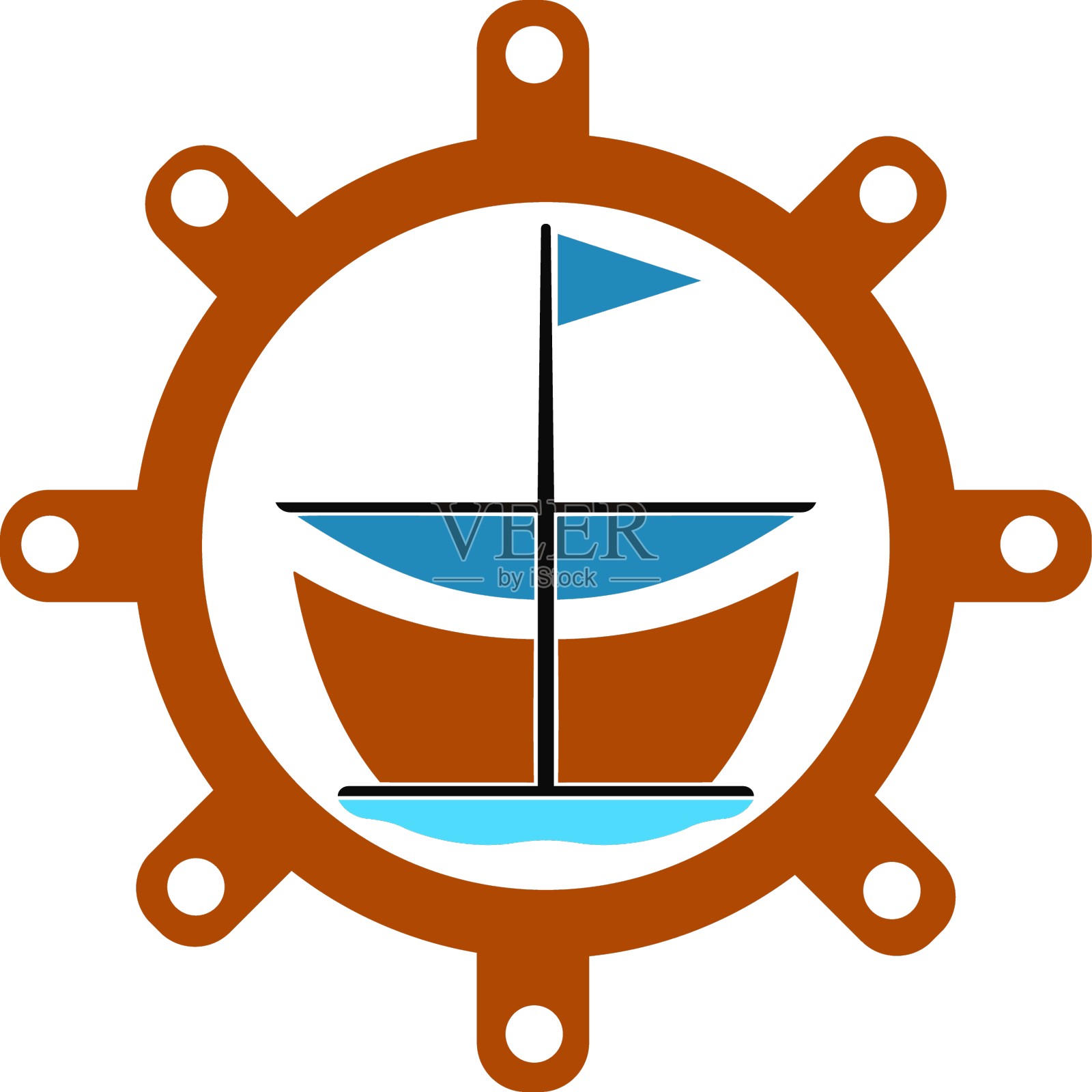 帆船标志设计在白色的背景设计元素图片