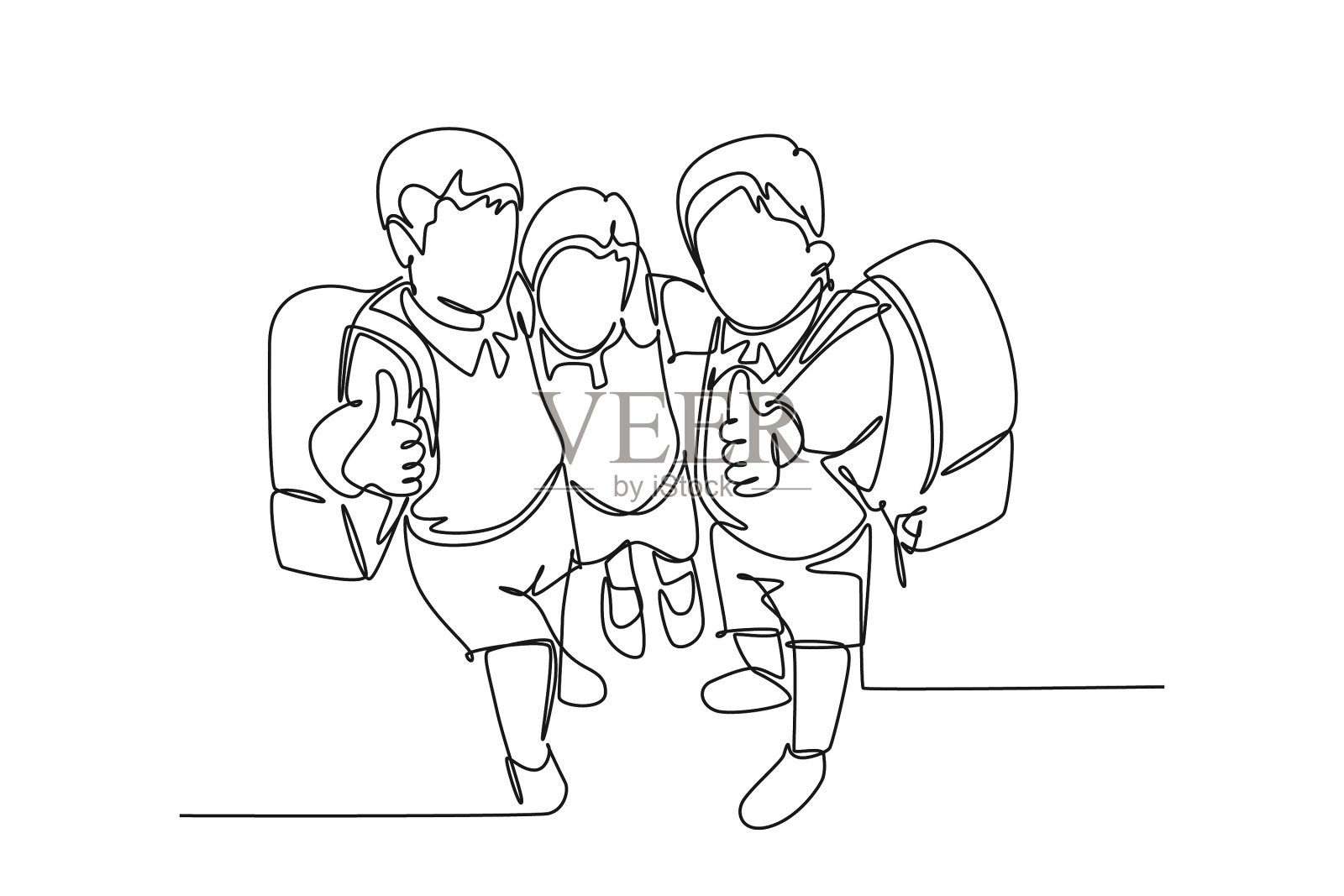 单线连续画组快乐男孩插画图片素材