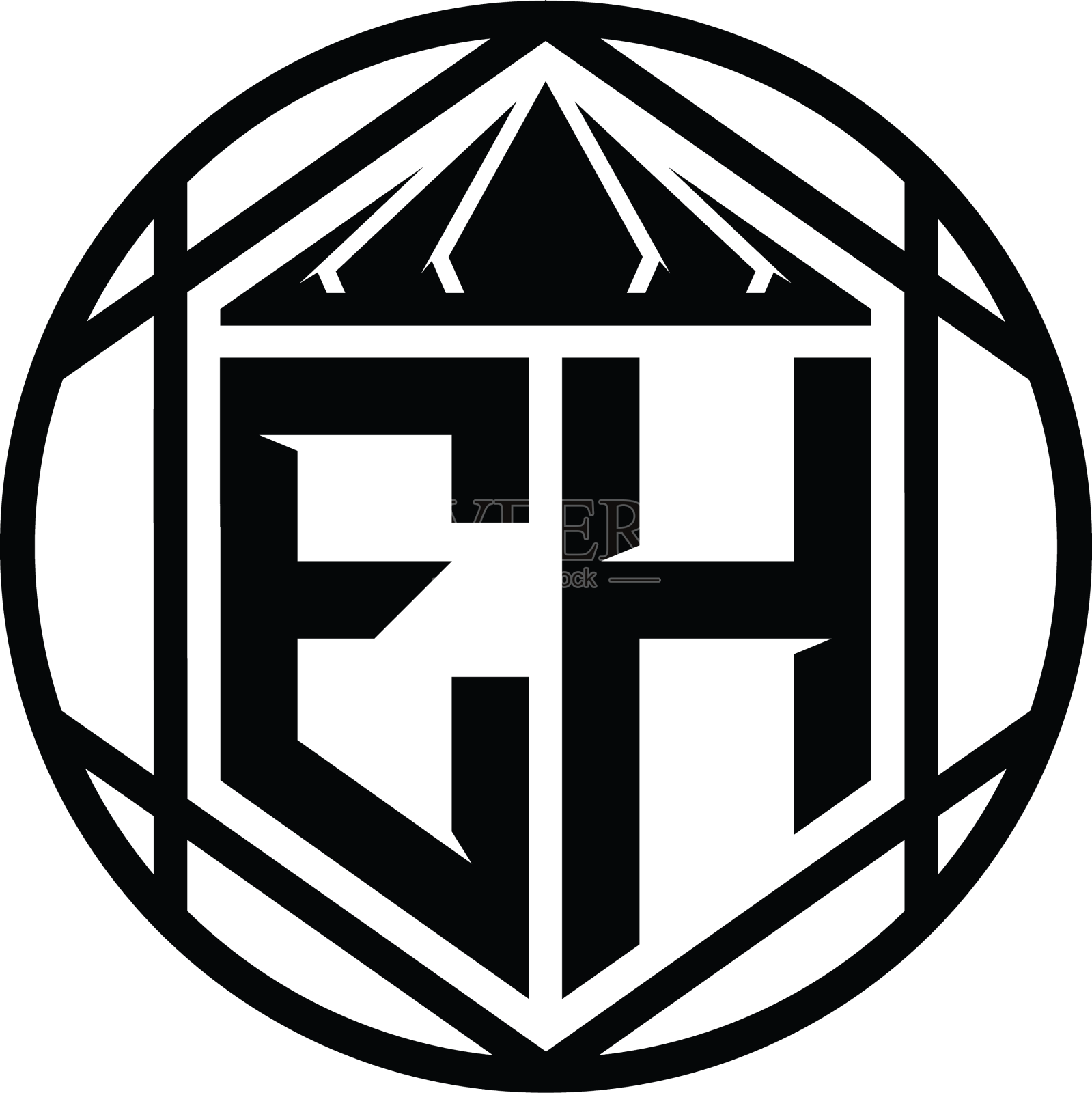 Eh字母标志字母组合六角形切片皇冠锋利设计元素图片