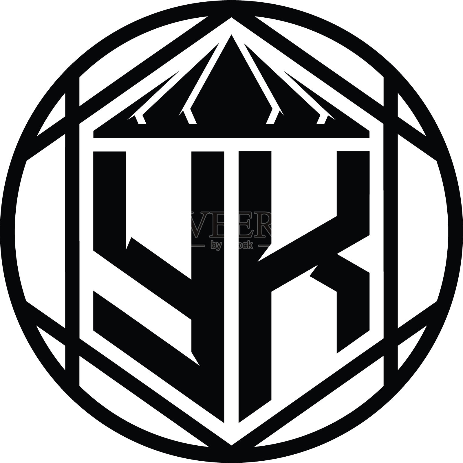 Yk字母标志的字母组合六角形切片皇冠锋利设计元素图片