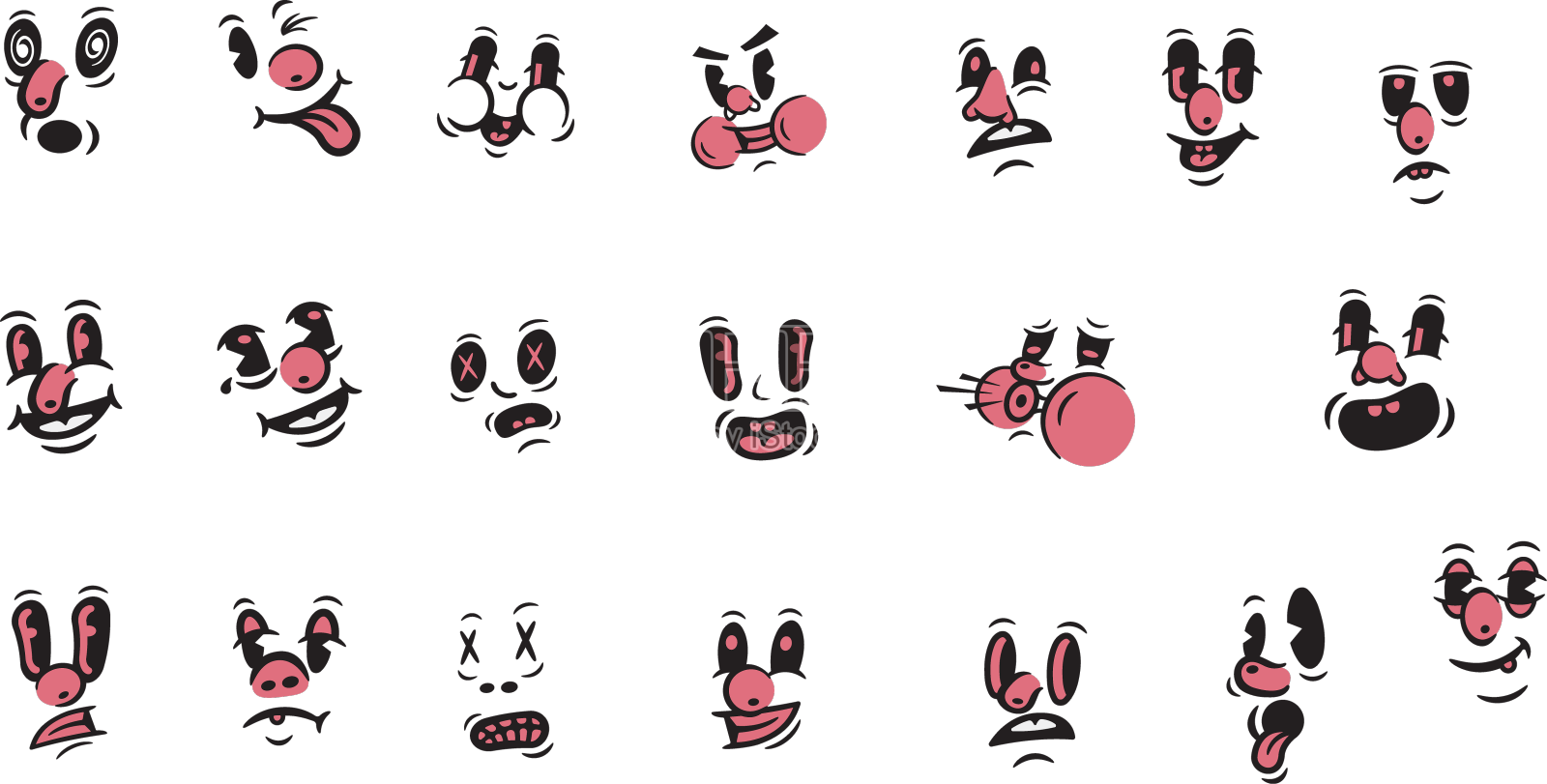 复古的卡通漫画人物滑稽的面孔集设计元素图片