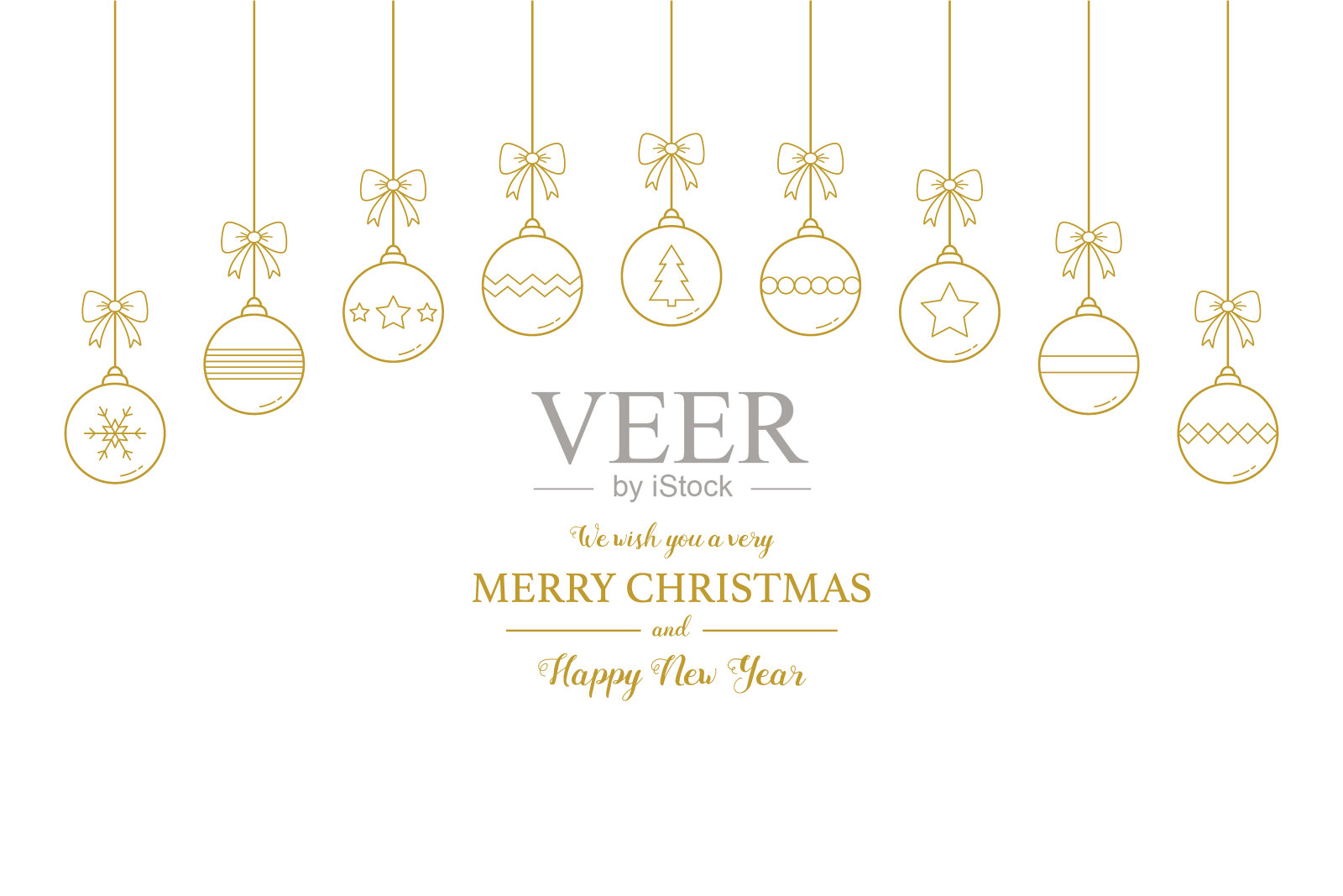 在白色的背景上挂满祝福的圣诞球。卡通风格的圣诞贺卡。向量插画图片素材