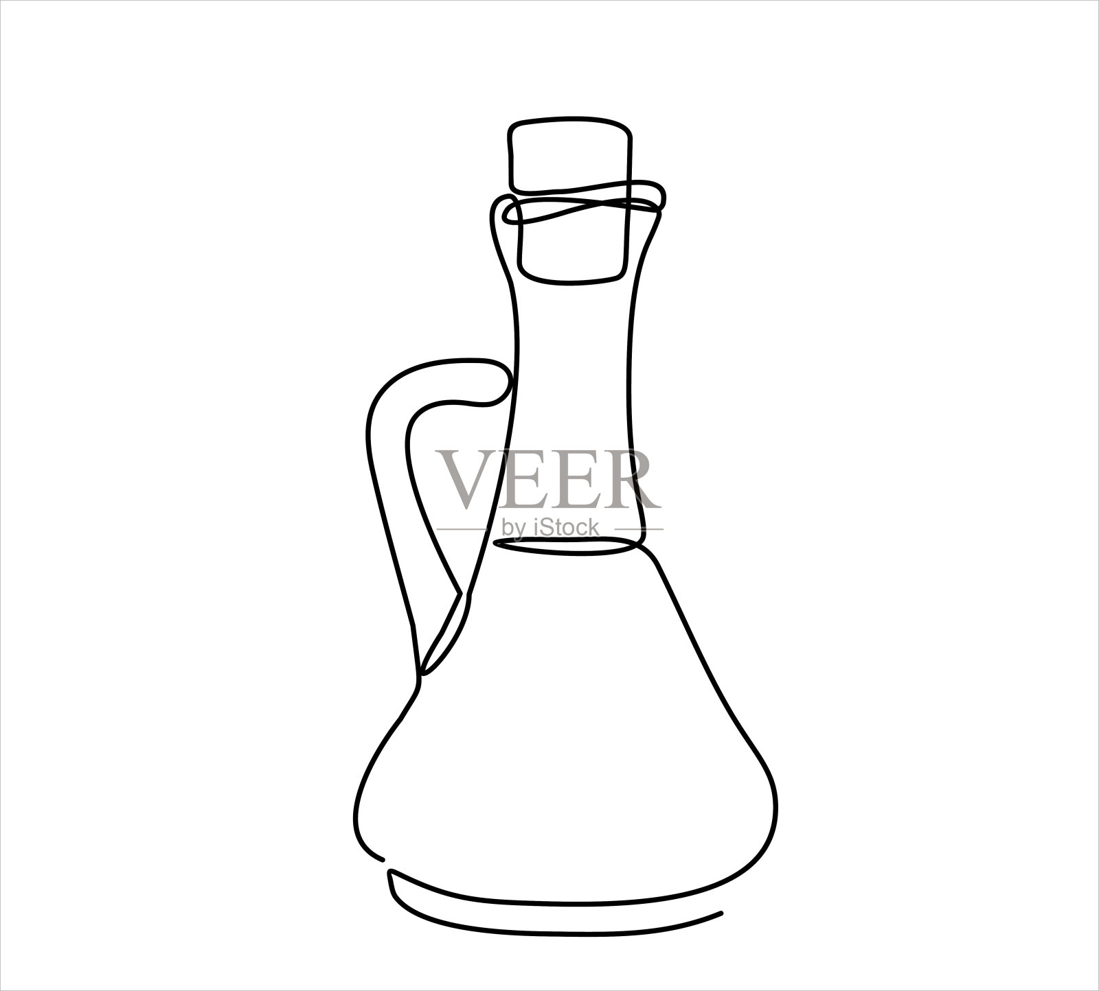 线性矢量图标的瓶子与橄榄油-连续的一条线绘制插画图片素材