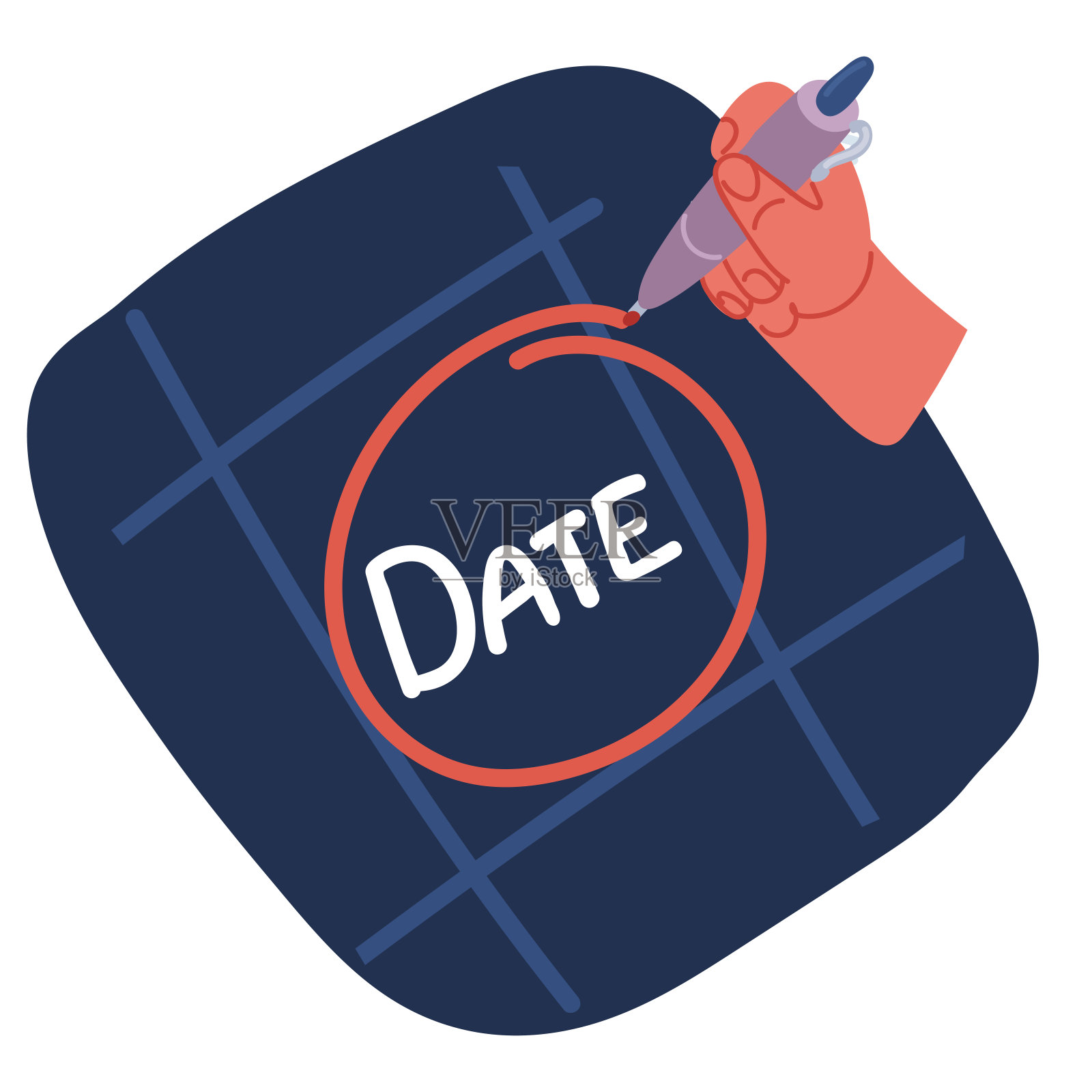 卡通矢量插图的日历。用手循环用笔标记日子插画图片素材