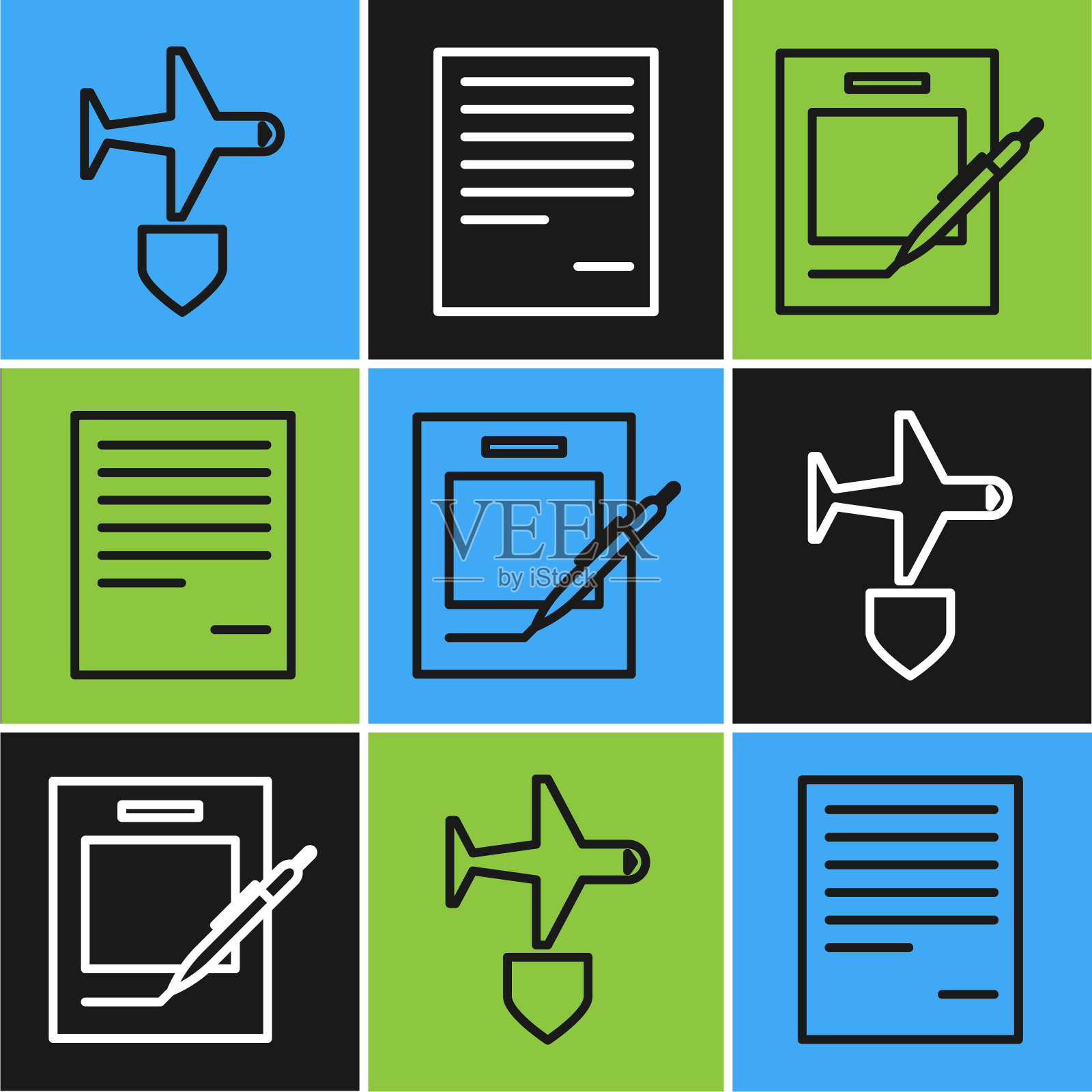 设置线平面与屏蔽，空白笔记本和笔和文件图标。向量插画图片素材