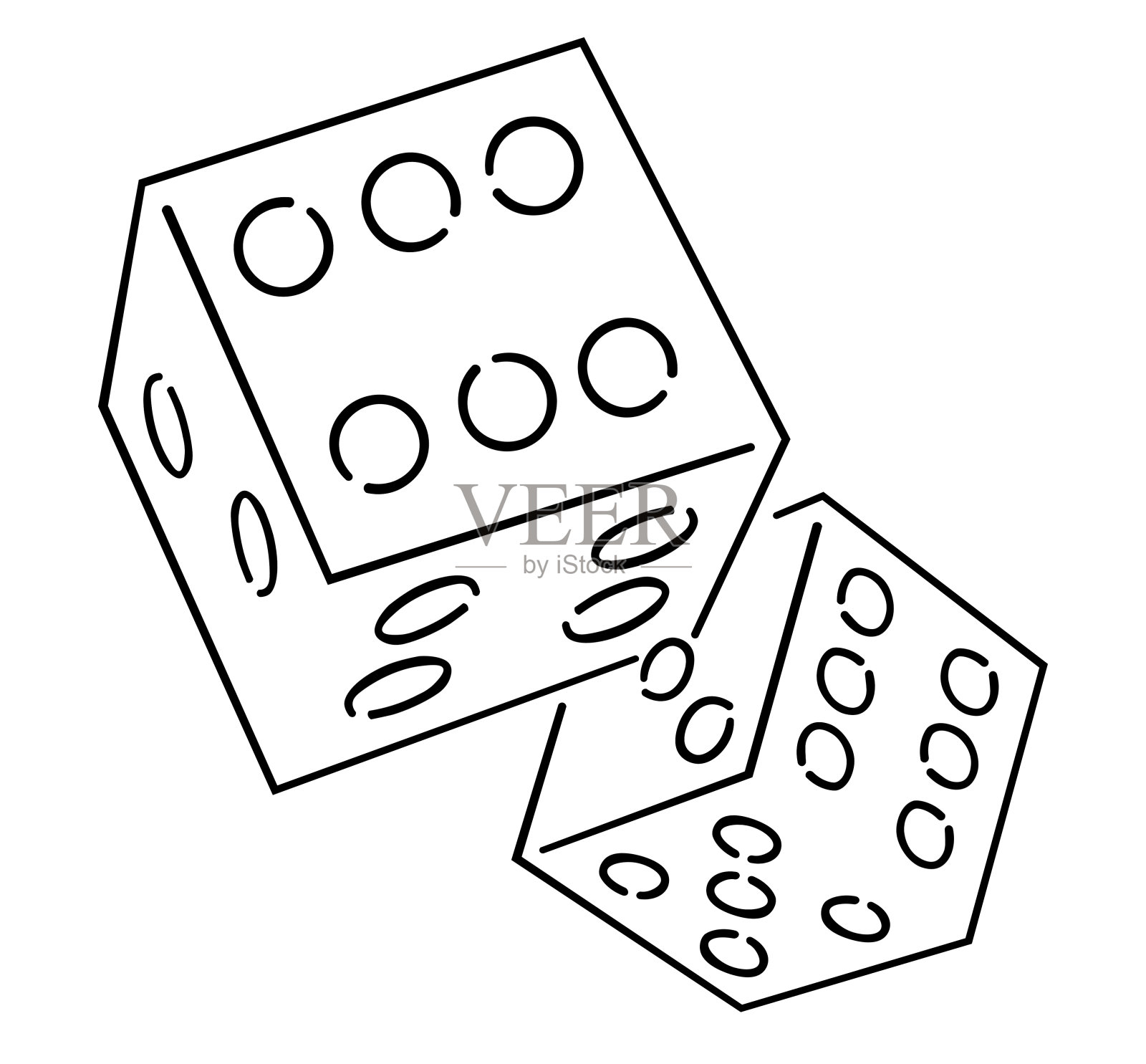 黑线图标骰子孤立的白色背景与剪切路径插画图片素材