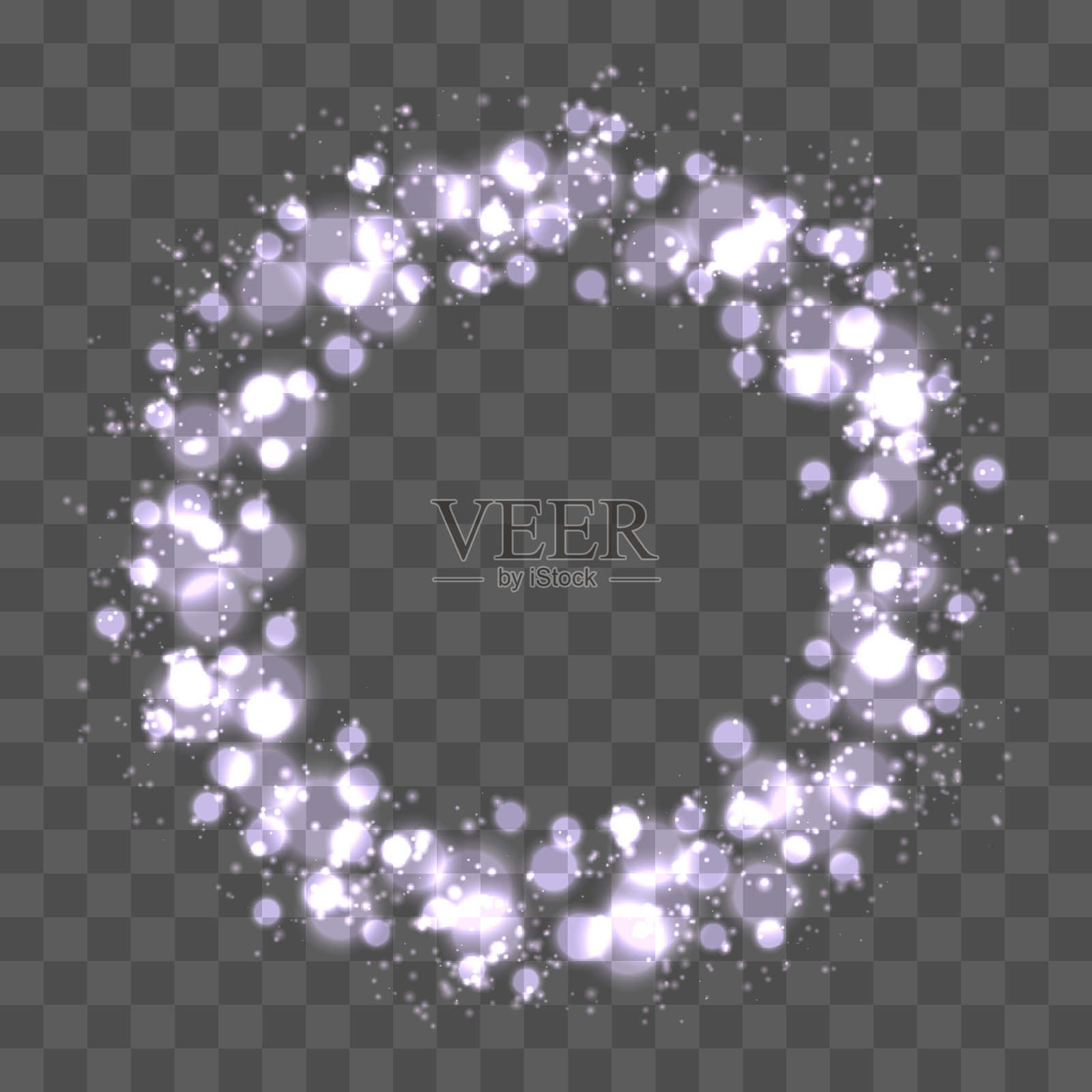 圆形银色，白色，灰色散景和透明背景上的灯光。矢量插图。新年快乐模板装饰、设计、装饰。元素传单，海报，横幅，网页。插画图片素材