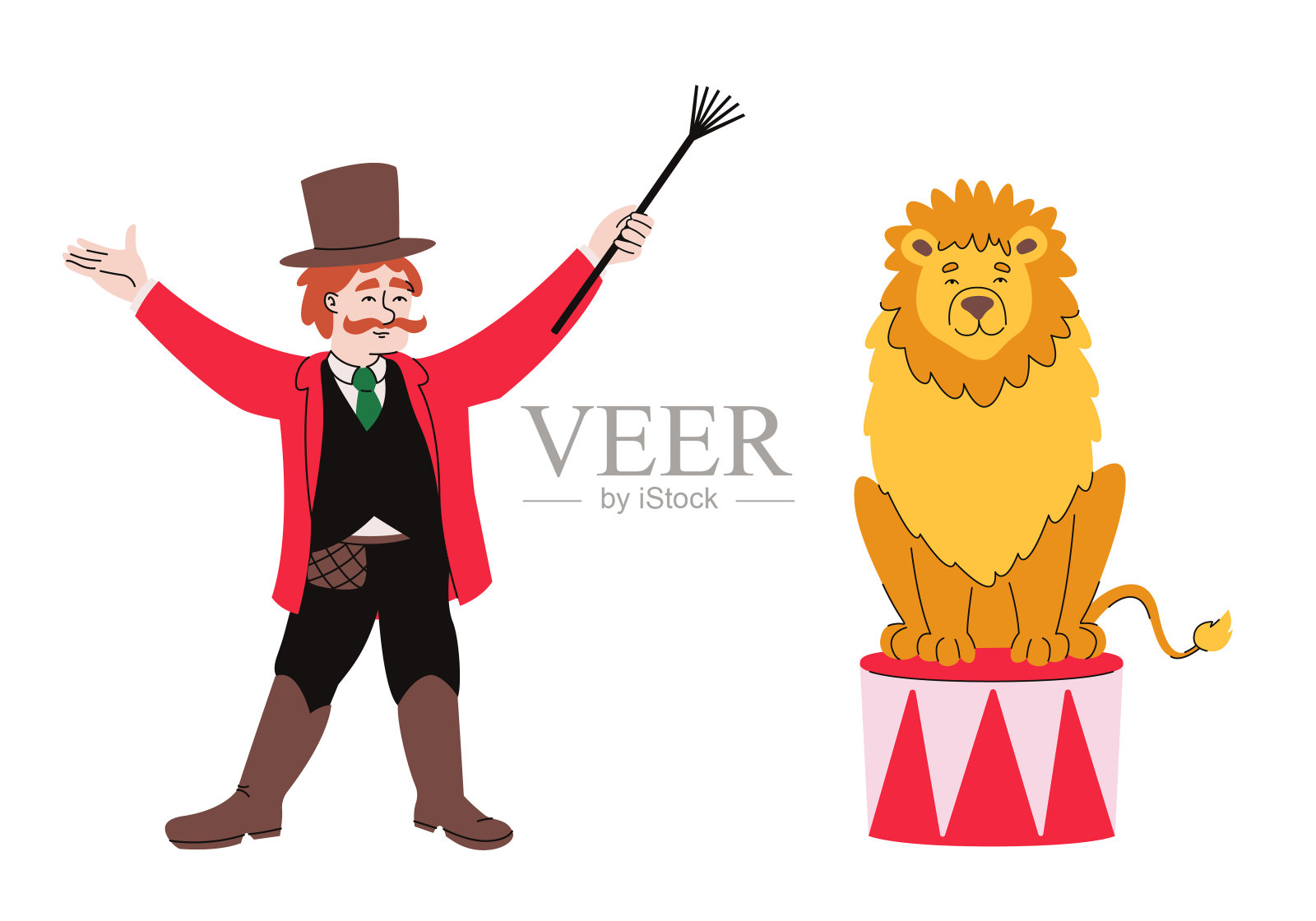 驯兽师和狮子。插画图片素材