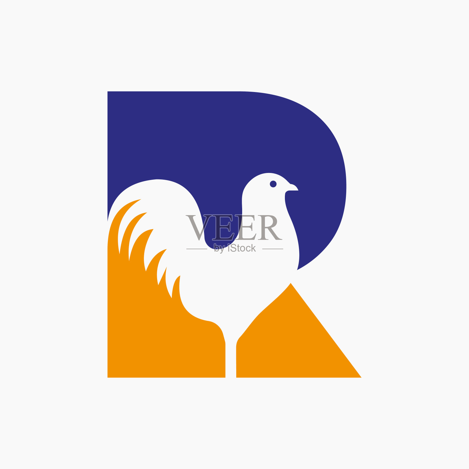 字母R家禽标志与母鸡符号。公鸡标志，鸡叹息模板插画图片素材