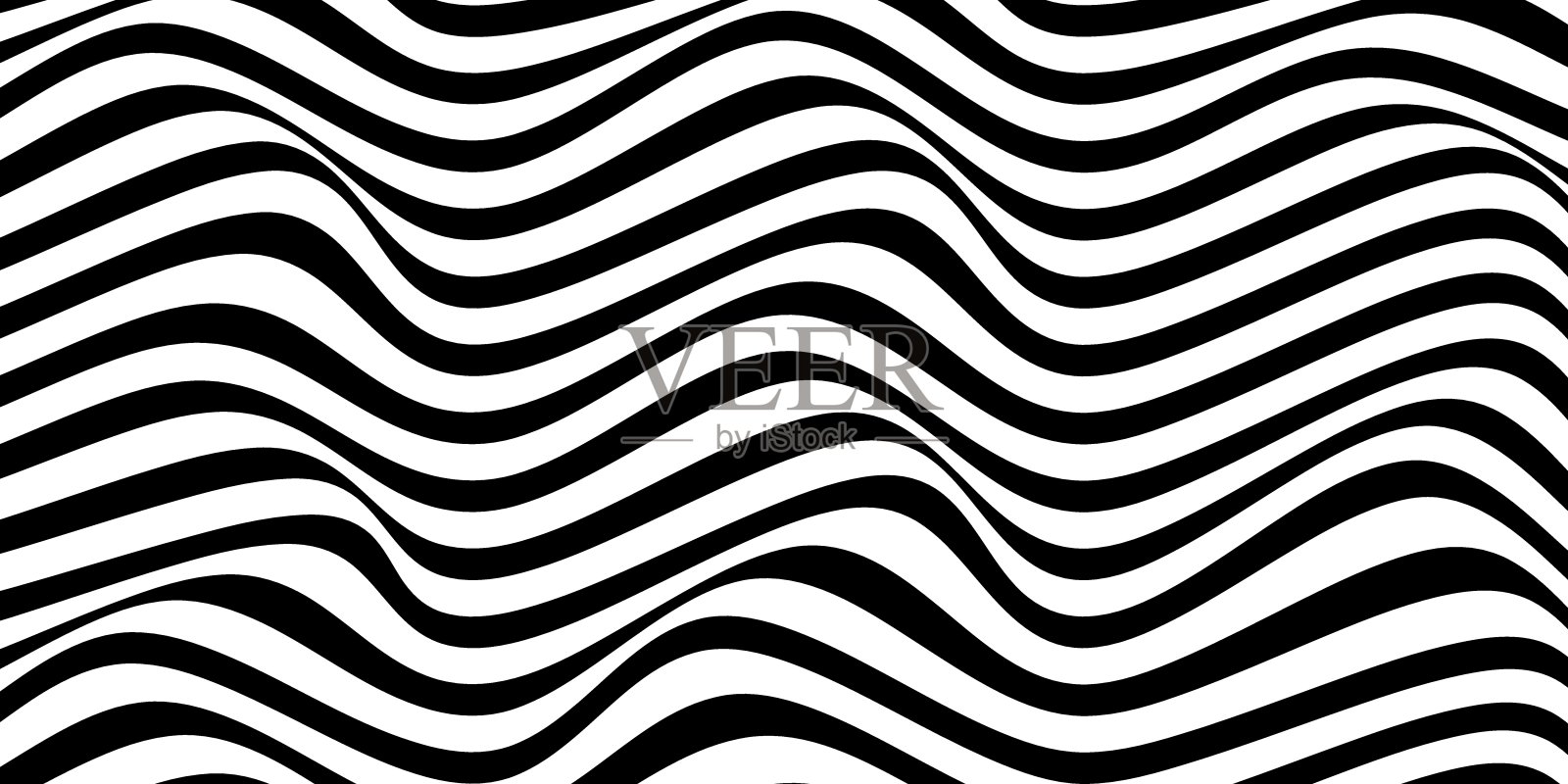 背景与黑色波浪在白色。条纹抽象迷幻图案。插画图片素材