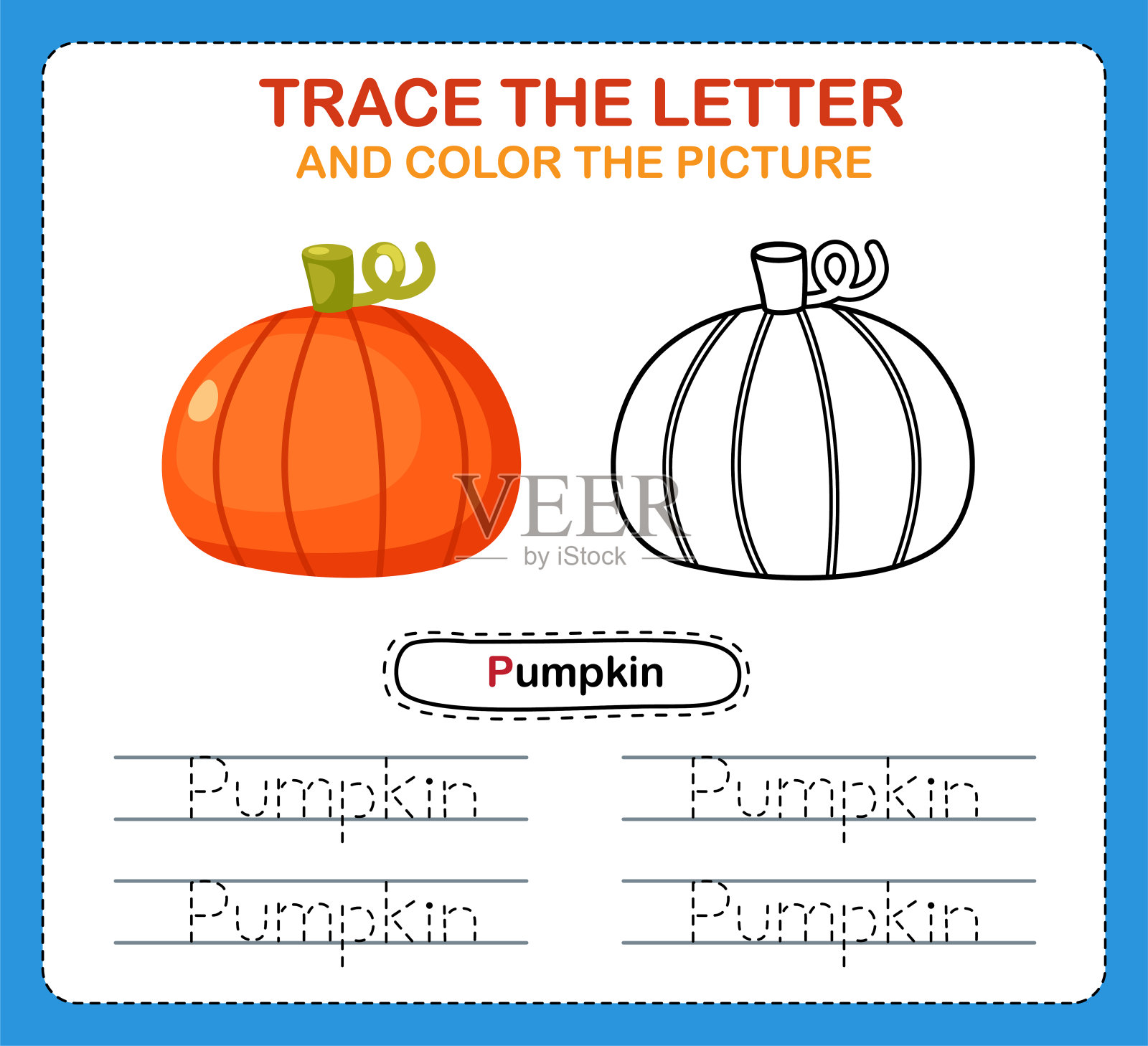 画英文字母和填色本。学龄前儿童手写练习插画图片素材