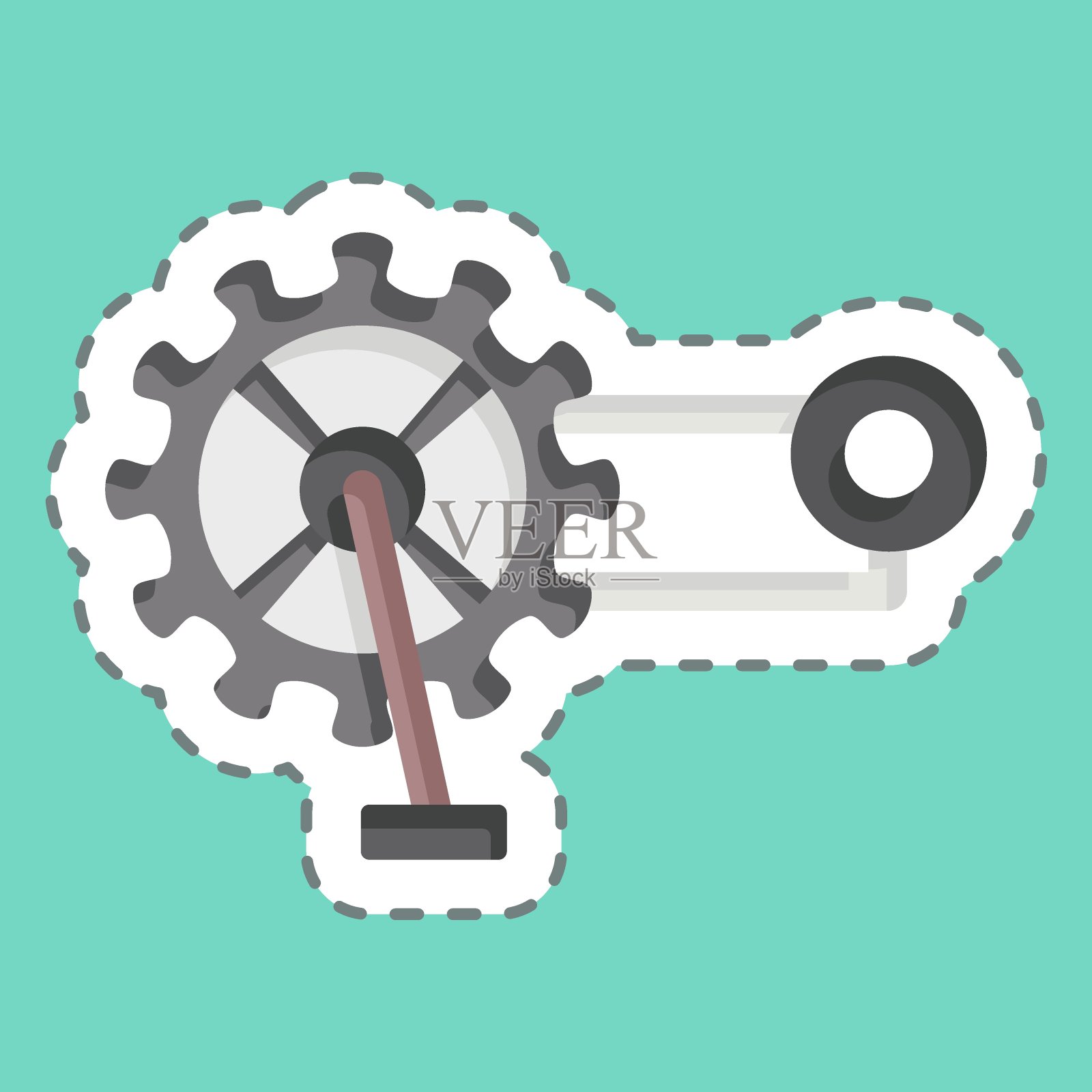 贴纸线切割齿轮相关的自行车符号。简单的设计可编辑。简单的说明插画图片素材