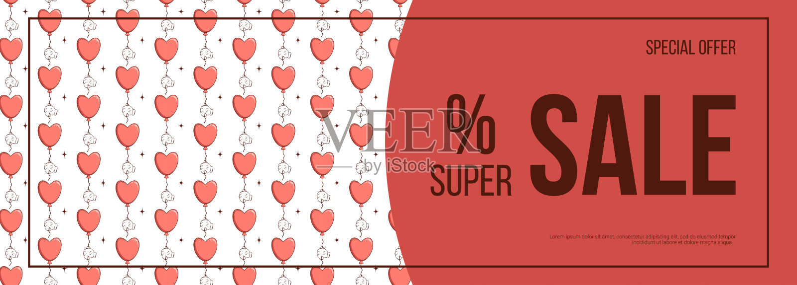 横幅设计复古快乐的情人节与Groovy可爱的卡通人物心脏和元素。爱的概念海报，广告，邀请，传单，代金券，优惠券。时尚复古的六七十年代风格。红色，粉色。向量插画图片素材