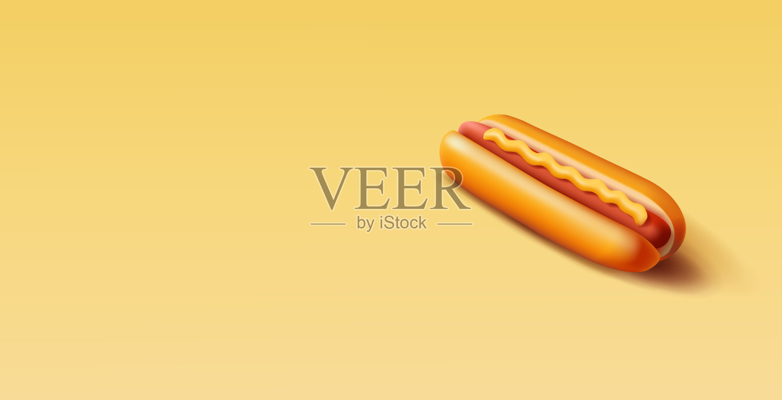 3D热狗与芥末在橙色背景。关于街头小吃、快餐、节日和咖啡馆的概念。插画图片素材