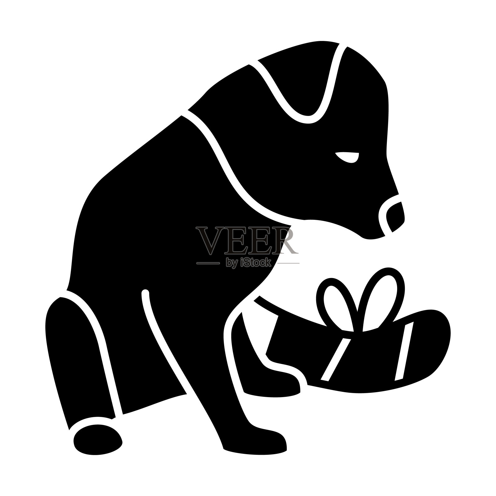 狗创伤固体图标，疾病的宠物概念，残疾狗标志在白色背景，狗爪与绷带图标在字形风格移动概念网页设计。矢量图形。插画图片素材