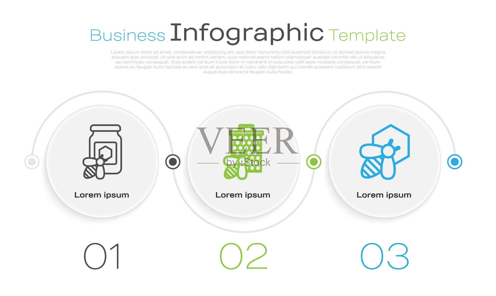 设一罐蜜，有蜜蜂，蜜蜂和蜂房，蜜蜂和蜂房。业务信息图表模板。向量插画图片素材