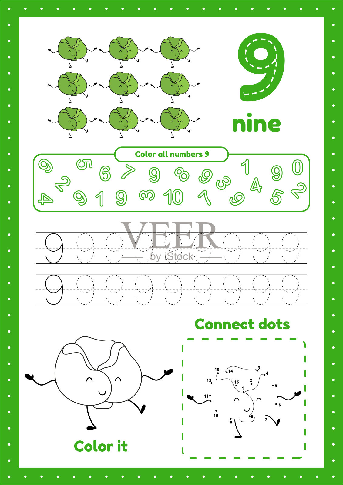 许多游戏在一个页面上为学龄前儿童。彩页，点对点，描摹。第九课插画图片素材