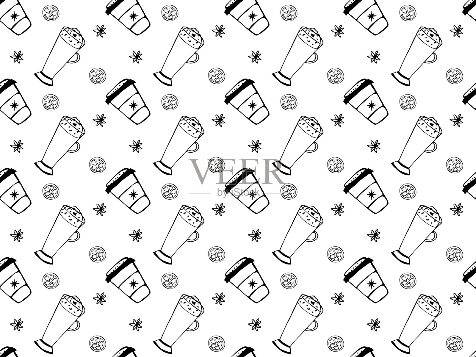 无缝的黑白涂鸦图案插画图片素材