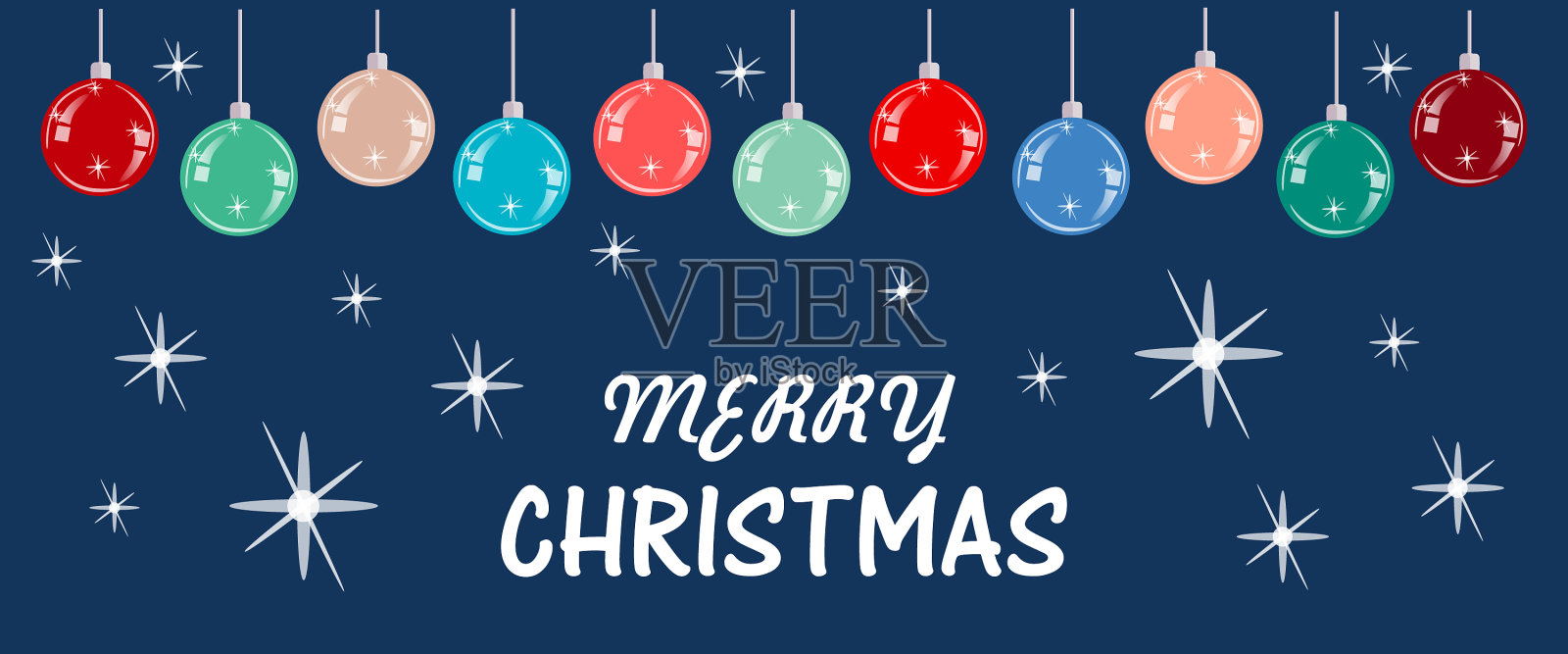 蓝色背景与圣诞玻璃球插画图片素材