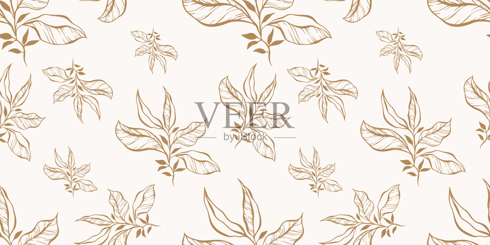 无缝图案与手绘树叶和树枝插画图片素材