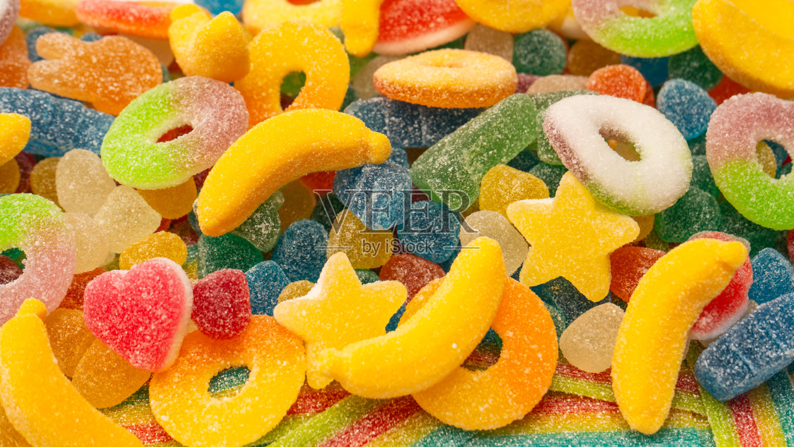 各色软糖。果冻糖果。照片摄影图片