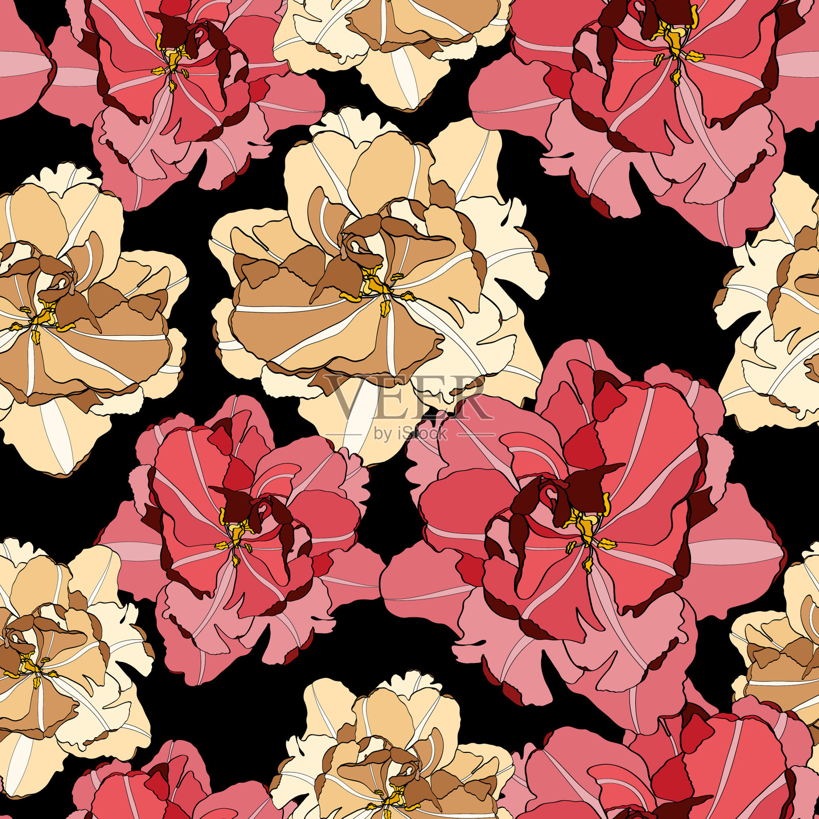 无缝花卉图案与彩色郁金香插画图片素材