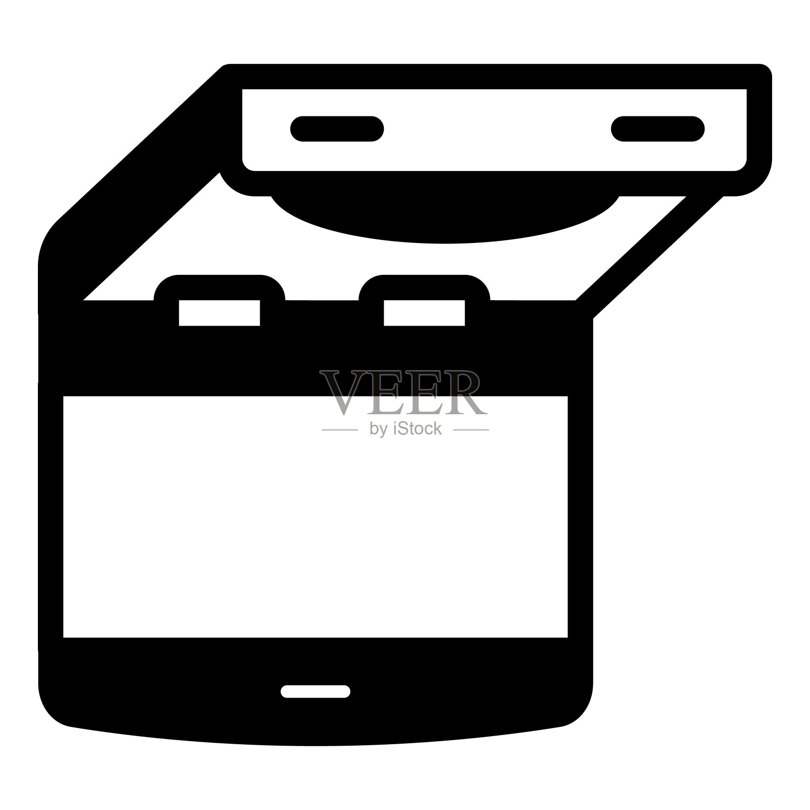 天花板安装汽车电视固体图标，显示器和电视概念，翻转电视矢量标志在白色背景上，字形风格图标移动概念网页设计。矢量图形。插画图片素材