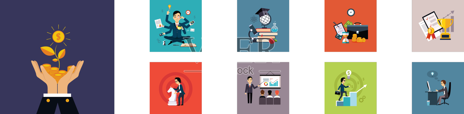 商业和管理图标和平面符号设计元素图片