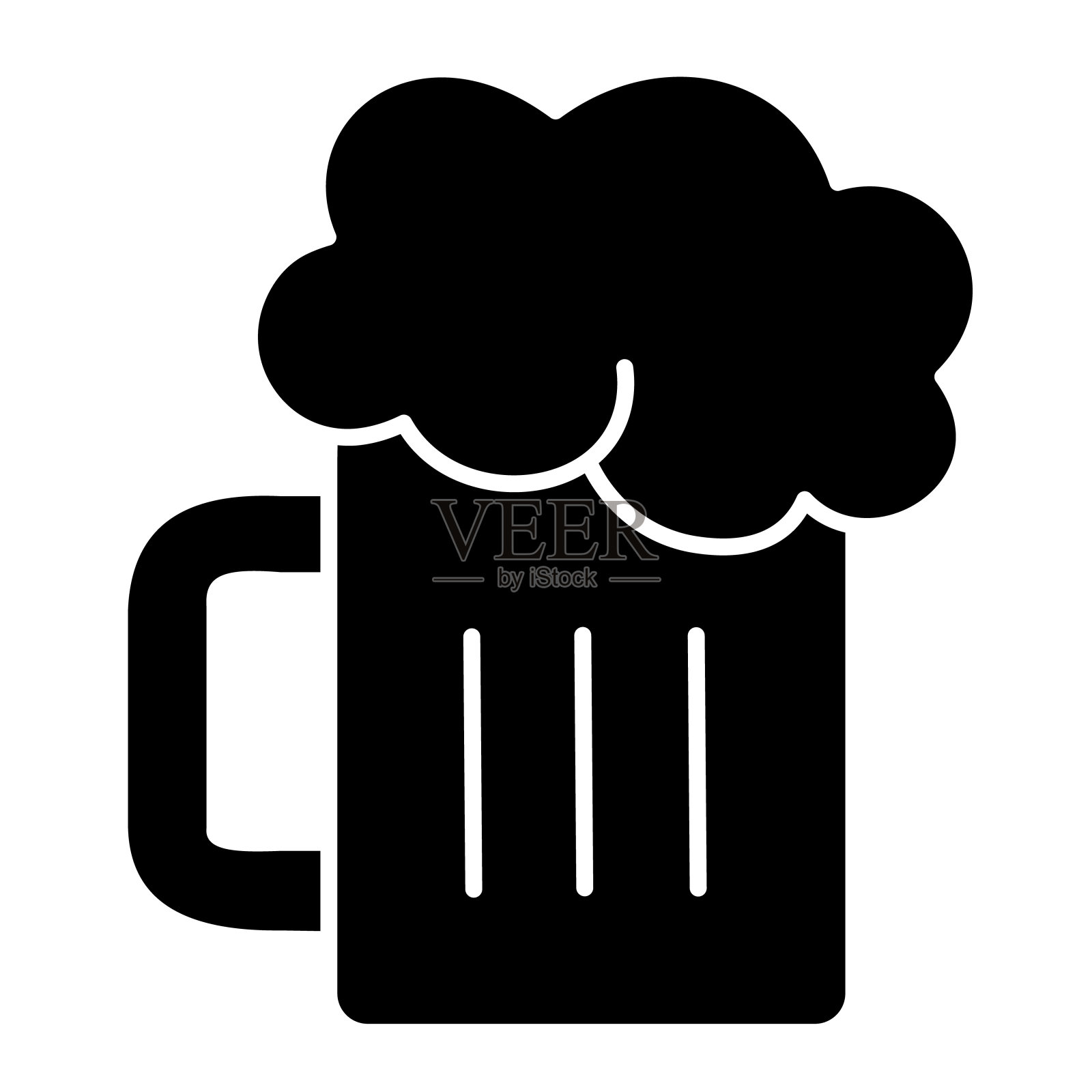 啤酒杯固体图标。杯啤酒与泡沫矢量插图隔离在白色。酒精饮料字形风格的设计和应用程序。插画图片素材