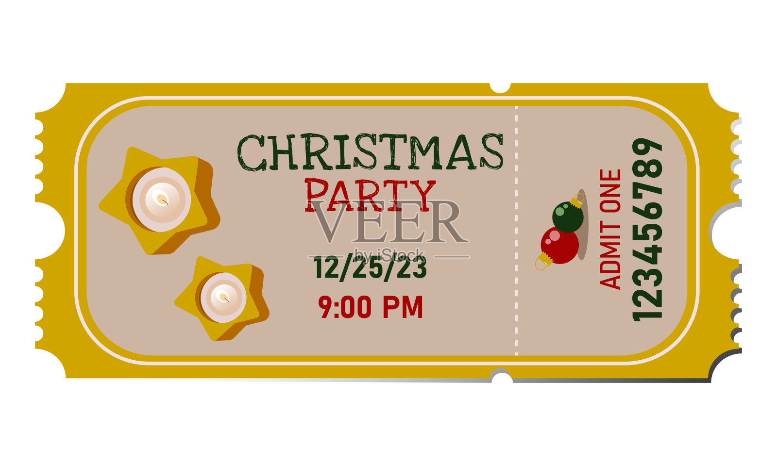 圣诞晚会门票。带有圣诞属性的设计师票插画图片素材