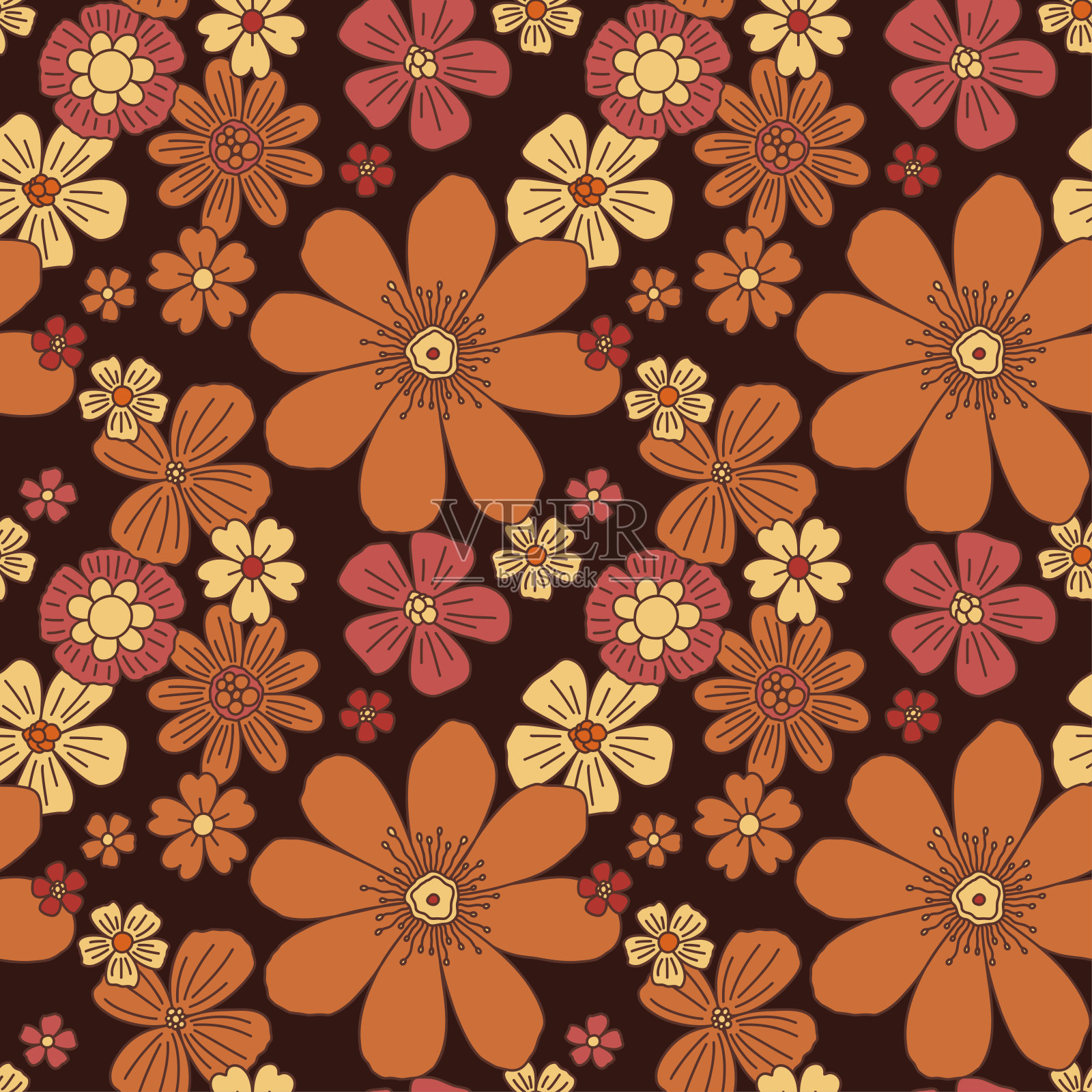 花卉复古无缝图案。插画图片素材