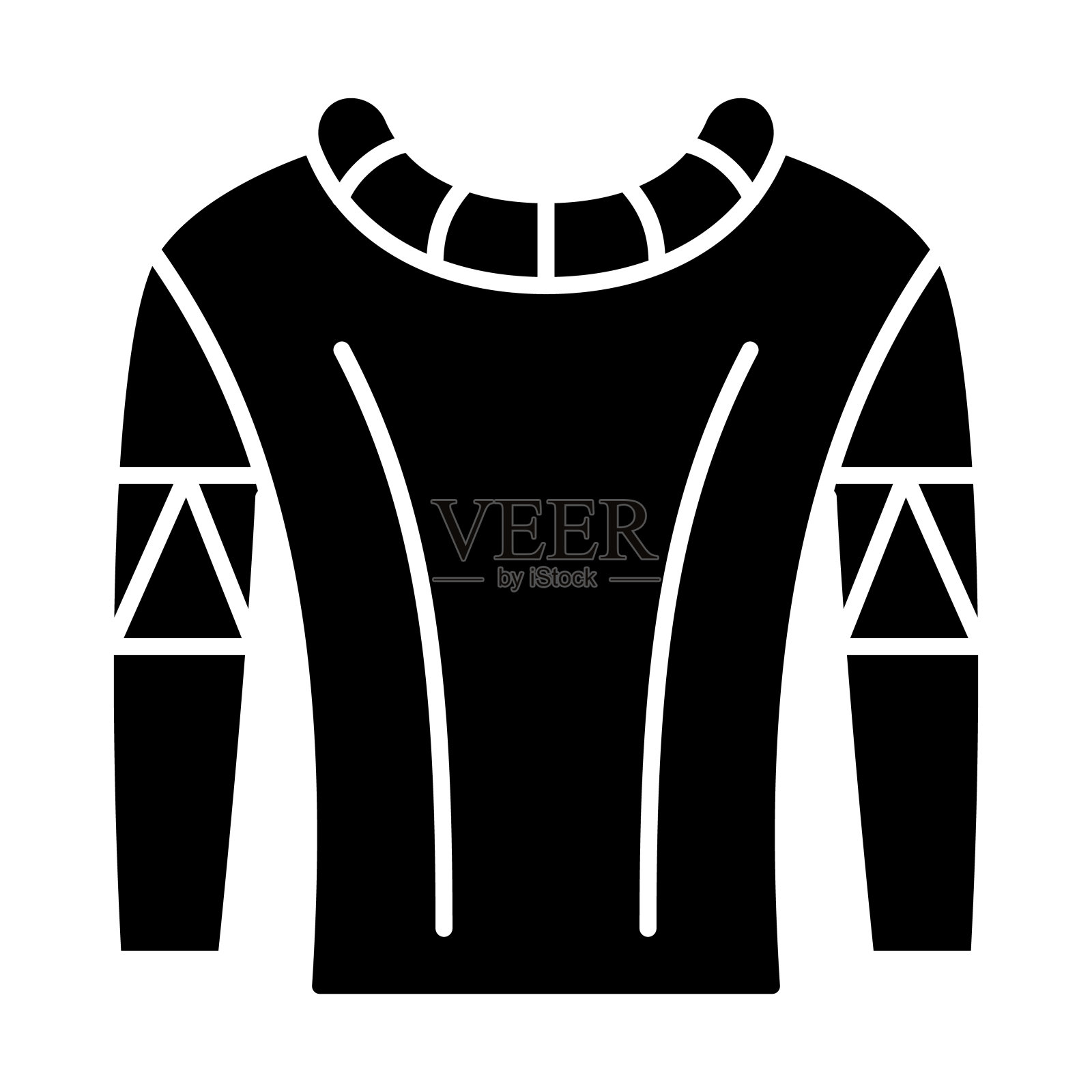 温暖的毛衣固体图标，冬季服装的概念，毛衣积极休闲标志在白色背景，针织羊毛套头衫图标在字形移动网页设计。矢量图形。插画图片素材