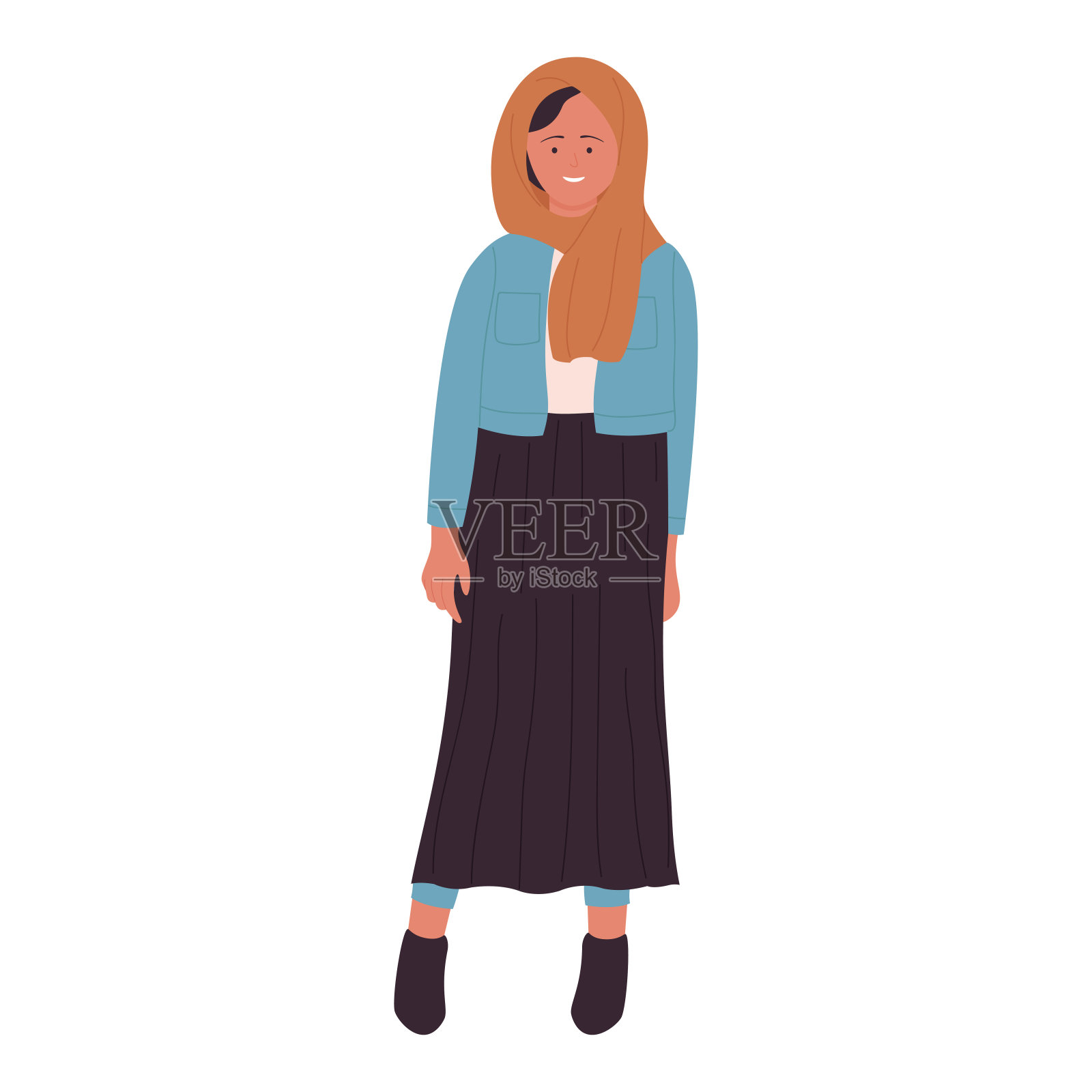 穿着时尚服装的穆斯林女商人，站着时髦的阿拉伯年轻女子插画图片素材