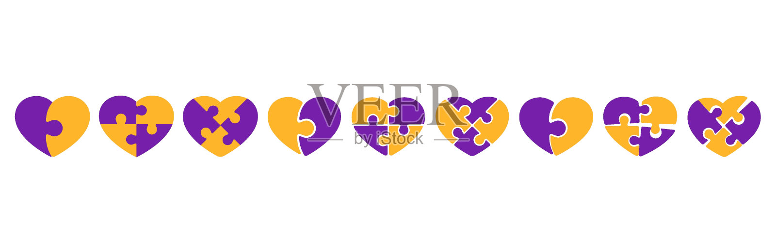 一套拼图心形。拼图心形符号插图插画图片素材