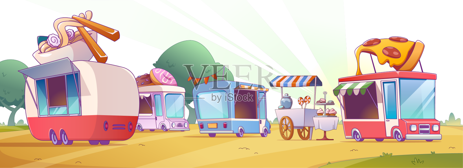 公园里有卡车店的街头美食节设计元素图片