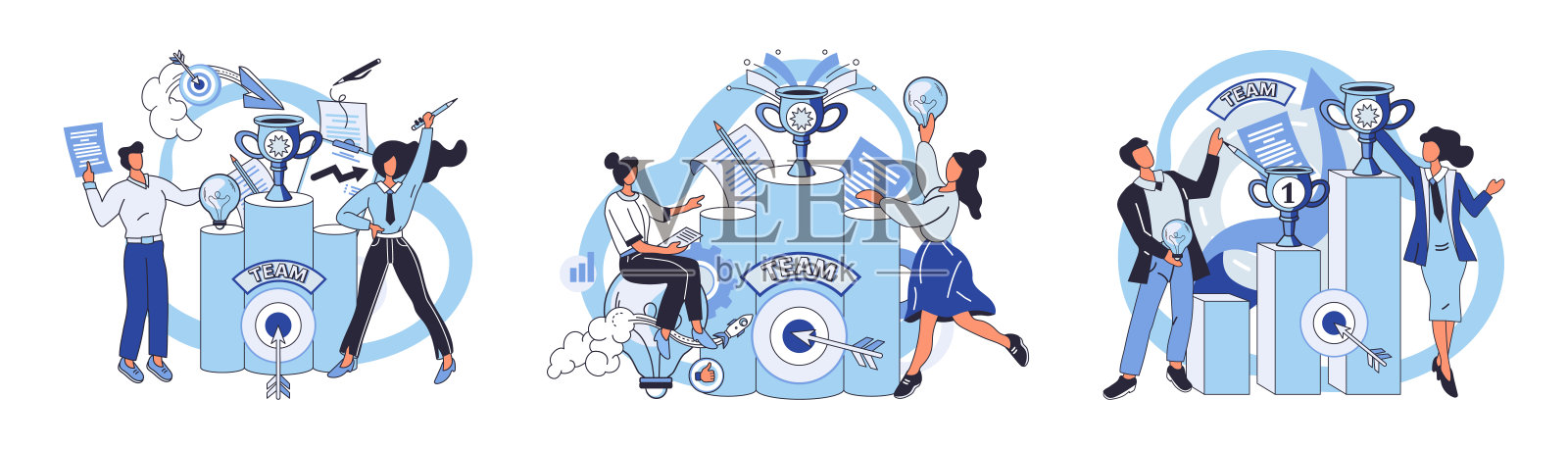 团队合作解决复杂问题组合不同人才实现共同目标团队合作结果202106241插画图片素材