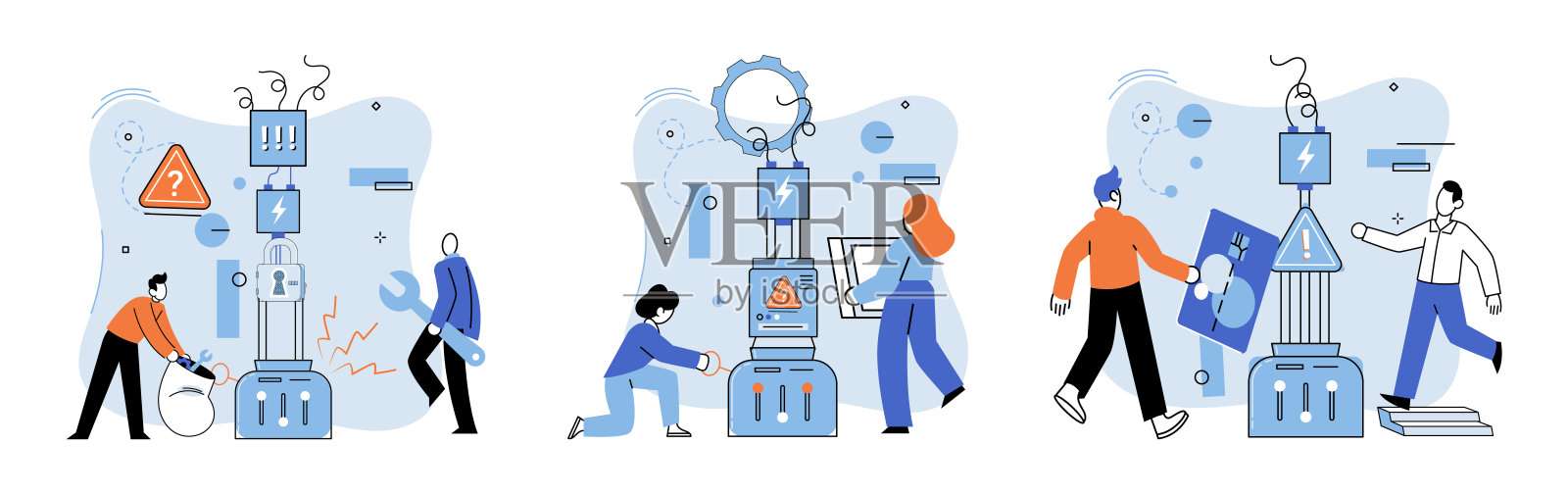 团队解决问题。人力资源开发，问题解决和公司风险保险IT项目交付插画图片素材