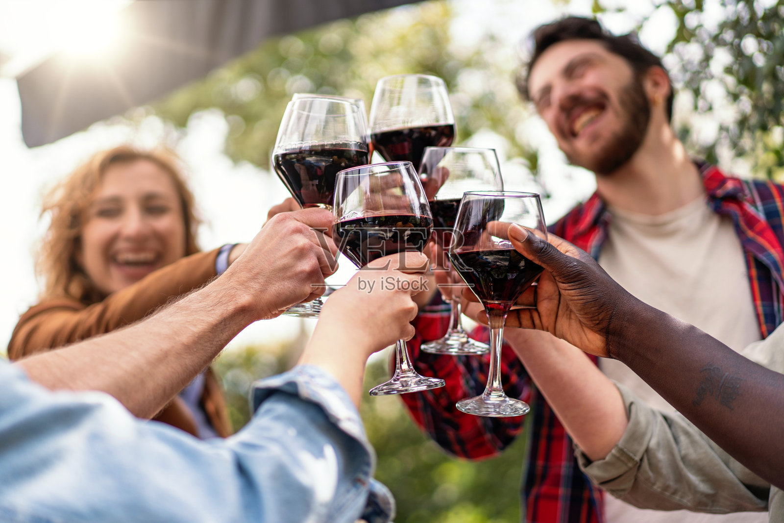 朋友们举杯共饮红酒照片摄影图片