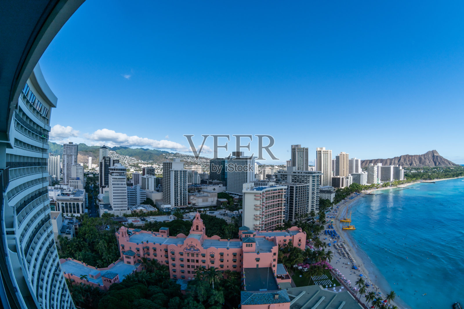 风景优美的空中全景威基基海滩远景，檀香山，夏威夷照片摄影图片